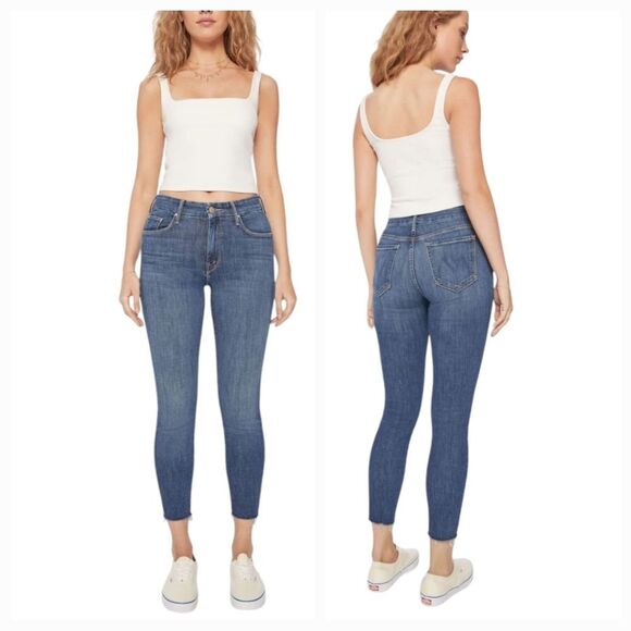 MOTHER Looker Ankle Frayed Hem Blue Jeans Size 27 - Picture 1 of 12